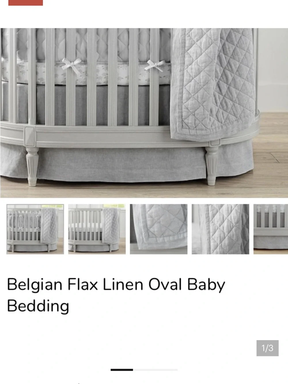 Pottery Barn Kids Light Gray Belgian Flax Linen OVAL Crib Skirt + Rail Cover